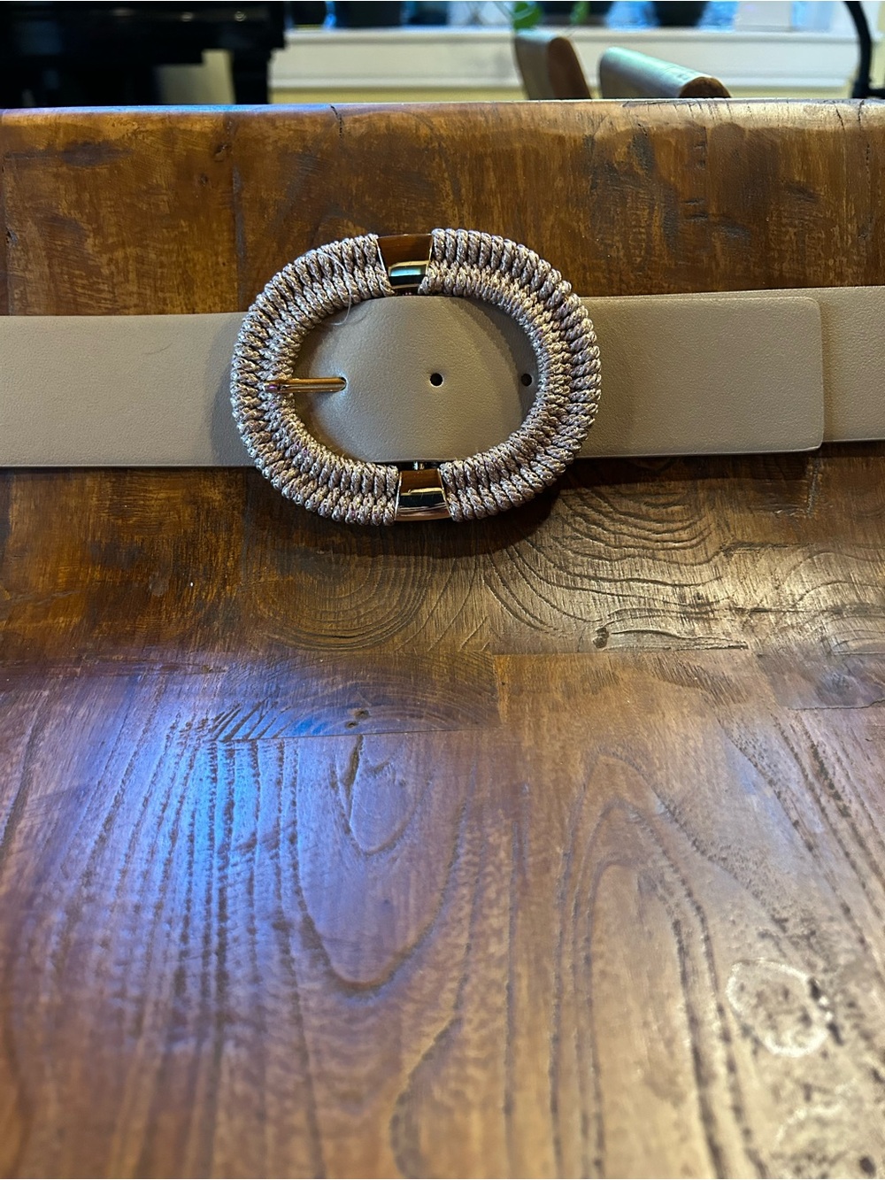Womens Beige Braided Oval Buckle Belt